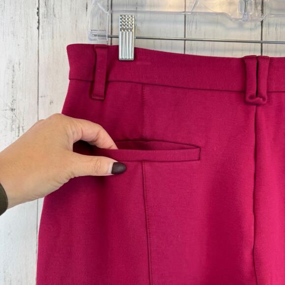 Anthropologie Dark Pink Raspberry The Essential Slim Flare Trousers Pant Size 14 - Picture 3 of 15